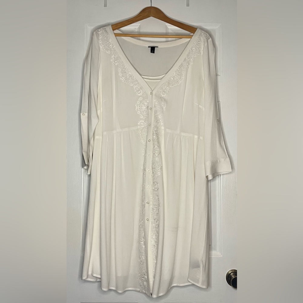 Embroidered White Gauze Shirt Dress - Torrid